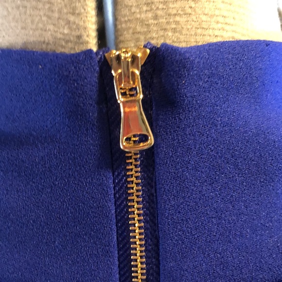 Calvin Klein royal blue dress sz 8 / fitted sheath /gold tone exposed zipper - Picture 8 of 16